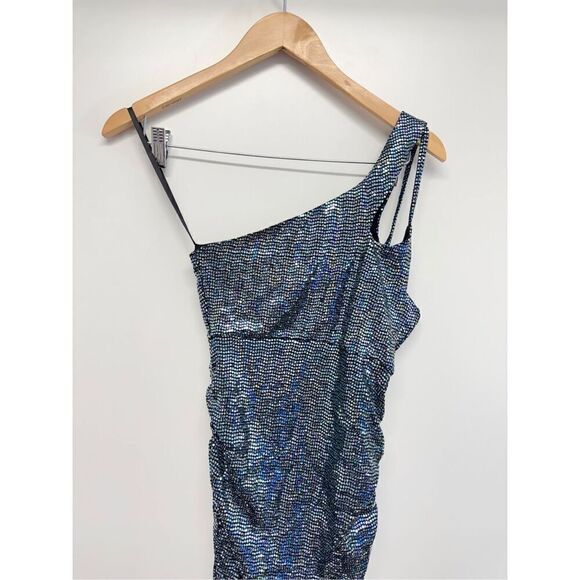 AQUA Dress Size Small Asymmetric Midi Cocktail Party Blue Sequined NWT - Picture 3 of 11